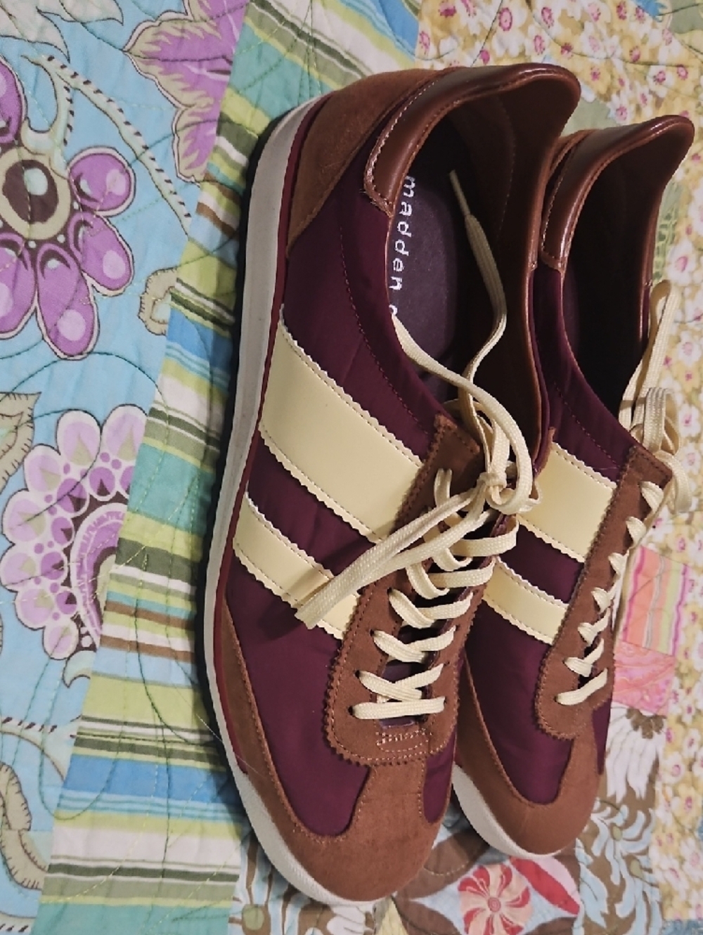 Madden Girl Maroon,‎ Cream & Brown Retro Lace-Up Sneakers - Picture 4 of 7
